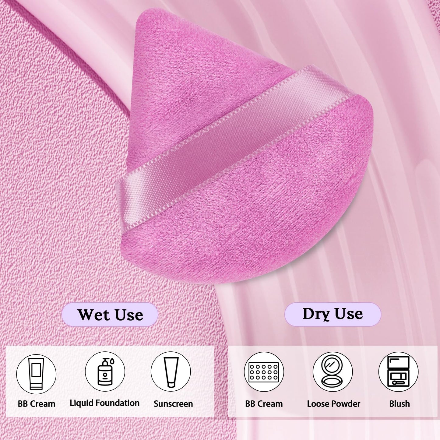 Pimoys 6 Pieces Powder Puff Face Makeup Sponge Soft Velour Triangle Powder Puffs Beauty Sponge Stocking Stuffers for Loose Powder (Black, Pink)