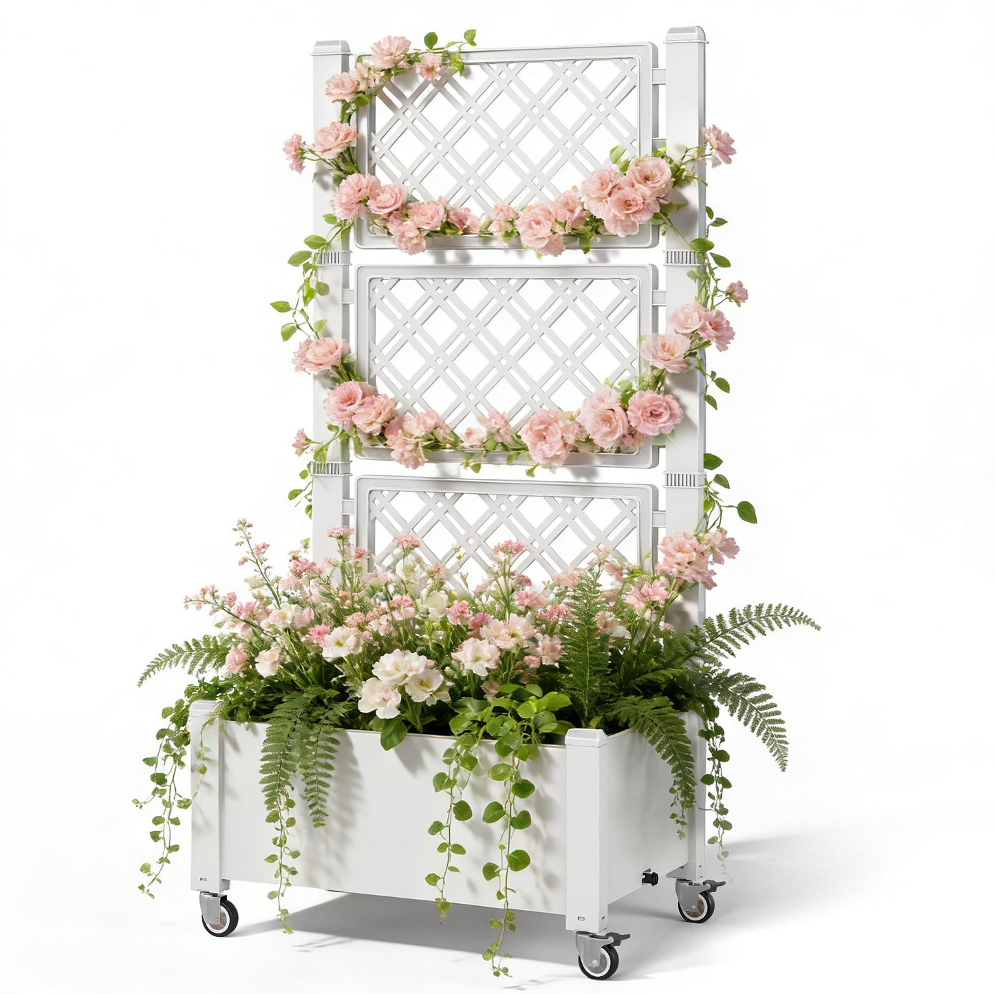 Miory 60" Raised Garden Bed with Trellis & Wheels, Vertical Gardening Planter Box with Water Level Indicator and Drainage System for Garden Outdoor Patio Balcony
