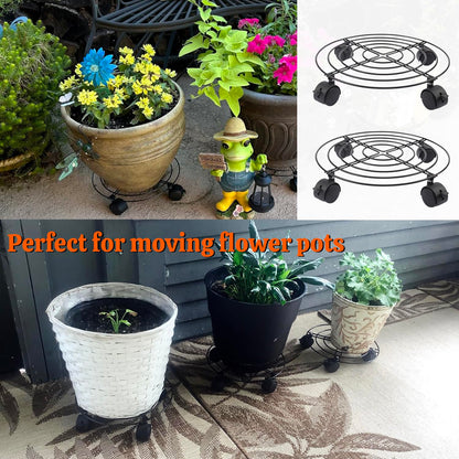 Yiksonyo 4 Pack 12" Plant Caddy with Wheels, Heavy Duty Metal Plant Stand on Wheels Indoor & Outdoor, Smooth Rolling Planter Caddy with Locking Casters for Pots, Trees, Vases