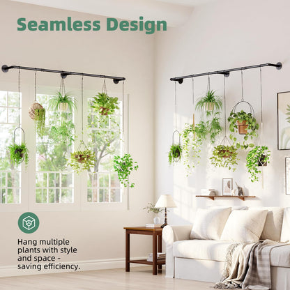 Galood Plant Hanger Indoor Hanging Planters for Indoor Plants Hanging Plant Holder Window Plant Rod Black Metal Shelves 70.8 Inch 2PCS Pot not Included
