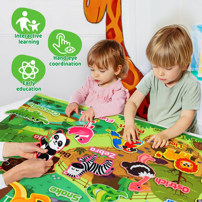 Taika 43x28 inch Zoo Animals Felt Story Board Set, 41Pcs Jungle Animals Toys, Thicker Flannel Board, Preschool Learning Toy, Interactive Storytelling Teaching Play Activity Kits