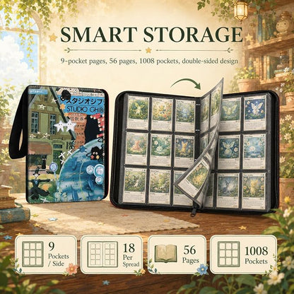 1008 Cute Card Binder 9 Pocket, 3-Ring Trading Card Binder with 56 Page Removable Sleeves, High Storage Waterproof Trading Card Holder Collection Card Album Organizer Case for TCG Cards - All