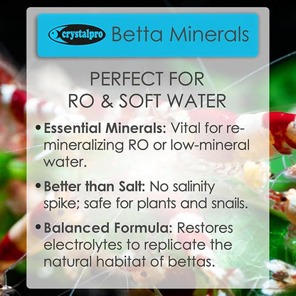 Crystalpro Betta Minerals for Betta Fish Health - Reduces Stress - Boosts Protective Coat - Aquarium Mineralizer (16.9 Oz (500ml)