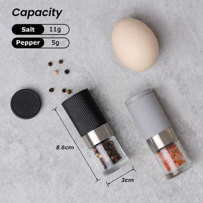 Mini Salt and Pepper Grinder Set, Small Tiny Adjustable Coarseness Ceramic Salt Grinder with Funnel and Bag Portable Handy Spice Pepper Mill Shaker For Outdoor Party Lunch Bag Kitchen