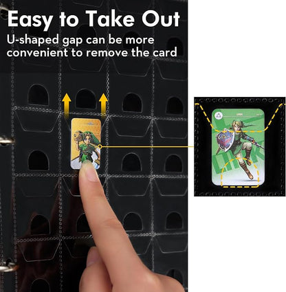 iofeiwak Mini Amiibo Card Display Album, Brown, 0.82x1.22 inch, Faux Leather, Waterproof, 20 Sleeves Included