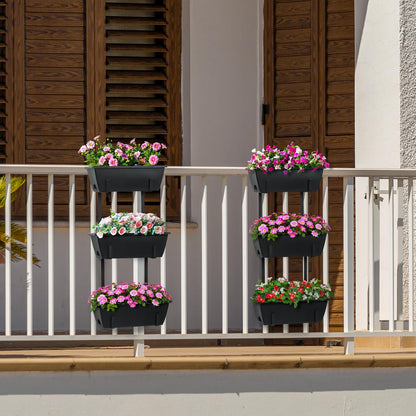 OYEAL Railing Planter Box Black Hanging Window Boxes Planter with Adjustable Brackets, Outdoor Set of 2 Deck Rail Planters with 6 Detachable Plastic Flower Pots for Garden Fence, Patio, Windowsill