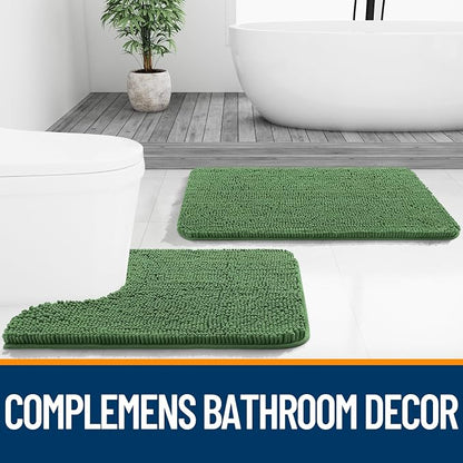 OLANLY Bathroom Runner Rugs 47x24, Soft Absorbent Chenille Bath Rugs, Rubber Backing Quick Dry, Machine Washable Long Bath Mats for Bathroom Floor, Tub and Shower, Home Decor Accessories, Olive Green