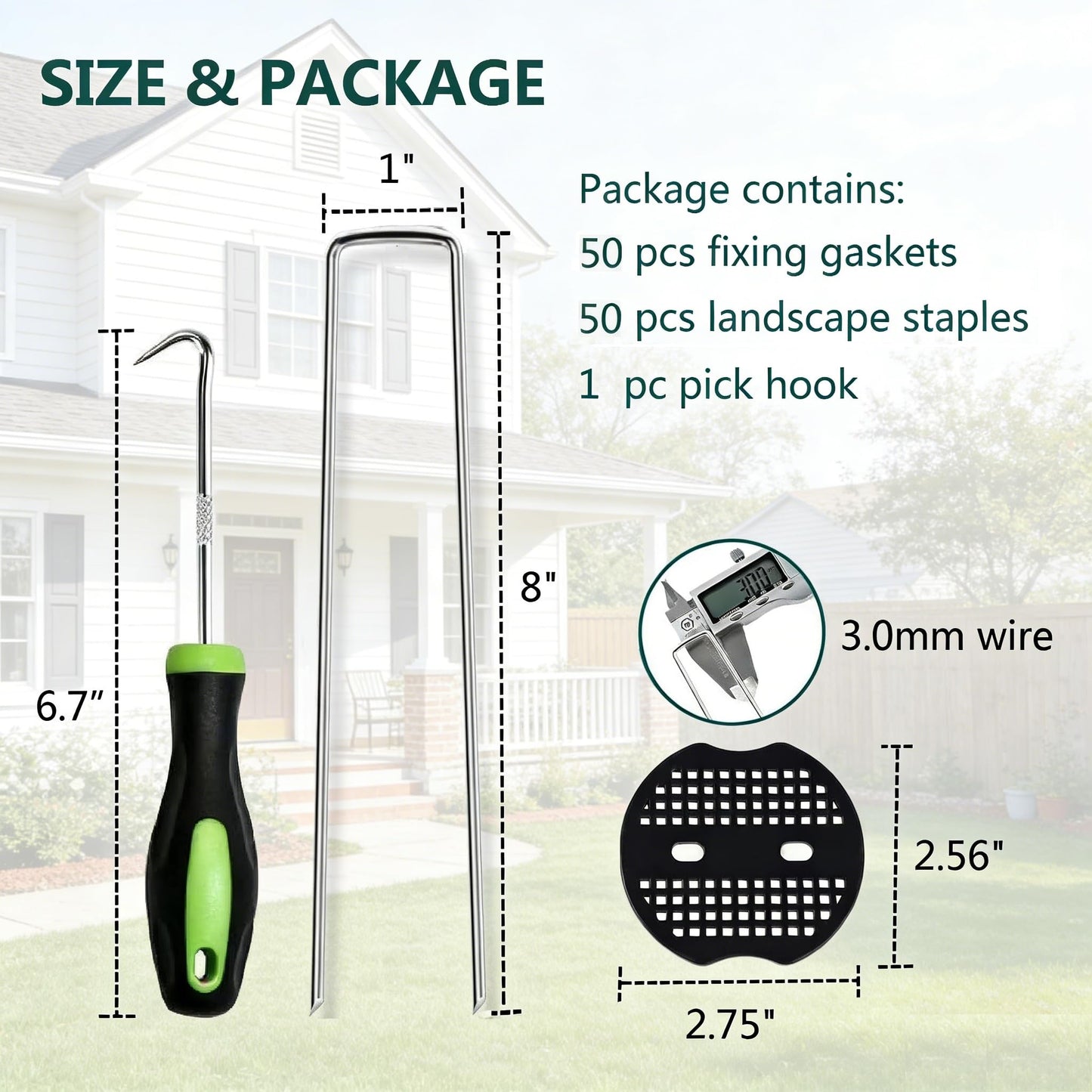 8 Inch 50 PCS Galvanized Landscape Staples with 50 PCS Gasket, Landscape Fabric Pins Stakes Lawn Ground Cover Graden Staples Spikes Weed Barrier Stakes