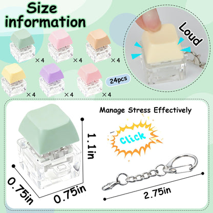 24 Pcs Macaron Keyboard Fidget Toy for Adult Kids Stress Relief, Fidget Keychain Keyboard Decompression Button Finger Clicker Toys, Button Stress Relief Fidget Gifts Birthday Party Favors Goodie Bag