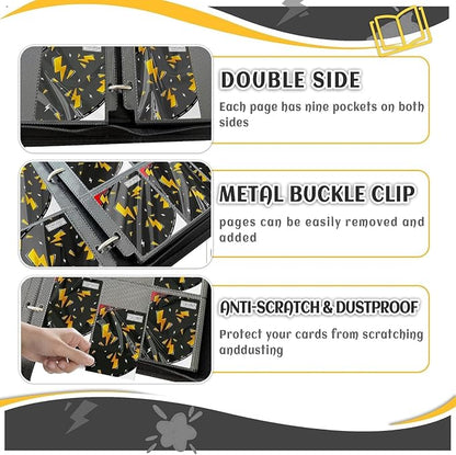 Trading Card Binder 9 Pocket,Card Binder 900 Pockets,Card Book Holder Cards with 50 Removable Sleeves,3-Ring Zip Design MTG/TCG/Sport Collectible Trading Card Albums Gifts for Boys and Girls (Black)