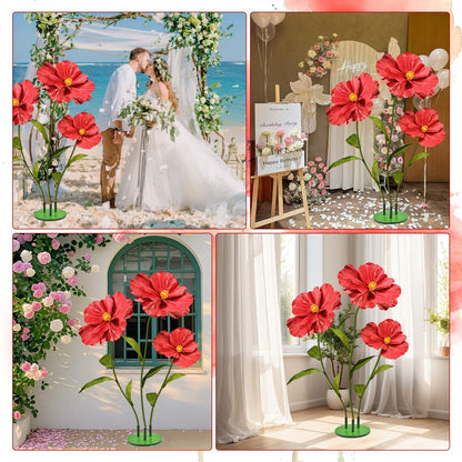 X-Kingsun 3Pcs 5.5ft Giant Poppy Plastic Flower Decoration with Stand Base Artificial Plastic Flowers Handcrafted Flowers for Wedding Outdoor Party Birthday Home Garden Backdrop Memorial Day