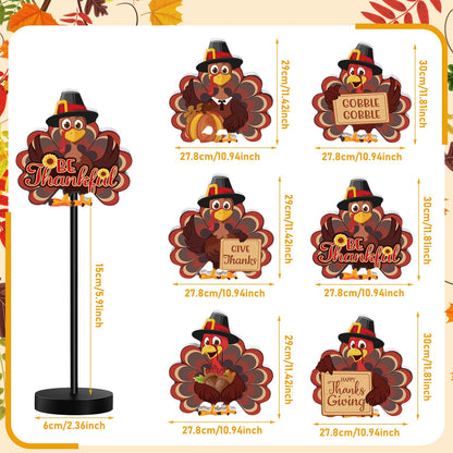 Wenqik 6 Pcs Thanksgiving Tabletop Decor Turkey Table Centerpiece Thanksgiving Table Party Decorations Standing Turkey Sign Wooden Block Fall Shelf Tiered Tray Decor Pumpkin Maple Leaf for Home