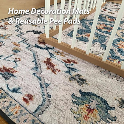 nunubaby Washable Pee Pads for Dogs, Stylish, Non-Slip and Leak-Proof Pee Pads. Reusable Potty Pads for Dogs for Crates and Floors.(Beige/Floral, 48" x48" )