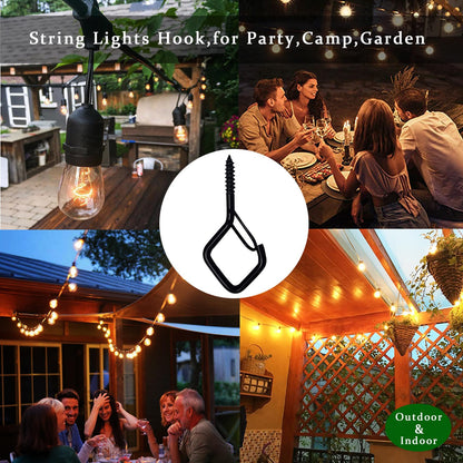 Ticway 20 PCS Q-Hanger Hooks for String Lights, Ceiling Hooks for Hanging Plants, Wind Chimes, Bird Feeders, Lanterns, Christmas Decorations (Square Hanger) Black