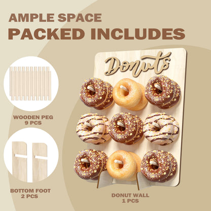 CORTNK Donut Wall Display Stand, Wooden Doughnut Holder Display 9 Donuts, Donut Holder Board for Donut Grow Up Party, Birthday, Wedding, Baby Shower, Donut Party Decorations (Natural)