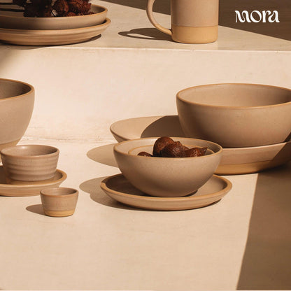 MORA Medium Plates Set of 4, 8.5 inch Ceramic Pottery Salad Plates - Microwave, Oven and Dishwasher Safe - Mushroom