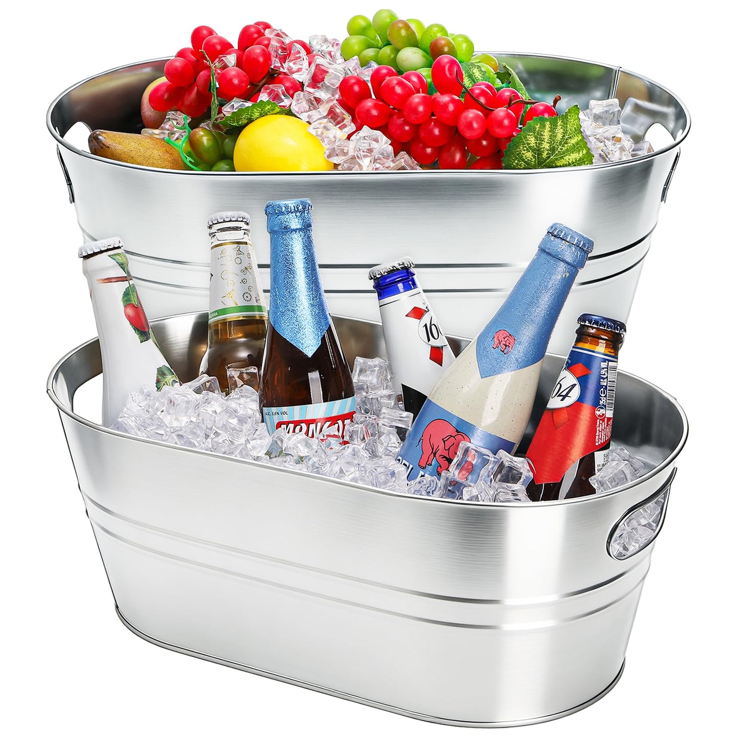 Dicunoy 2 Pack Ice Buckets Galvanized Tub, 1.2 Gallon Beverage Tubs for Parties, Metal Beer Drink Buckets with Handles, Wine Cooler Storage for Champagne Cocktails Bar Supplies