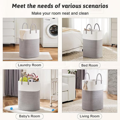 Artfeel Laundry Basket,Woven Cotton Rope Laundry Hamper,60L Versatile Storage for Dirty Clothes,Baby Toys,and Blankets in Bathroom, Nursery,and Living Room