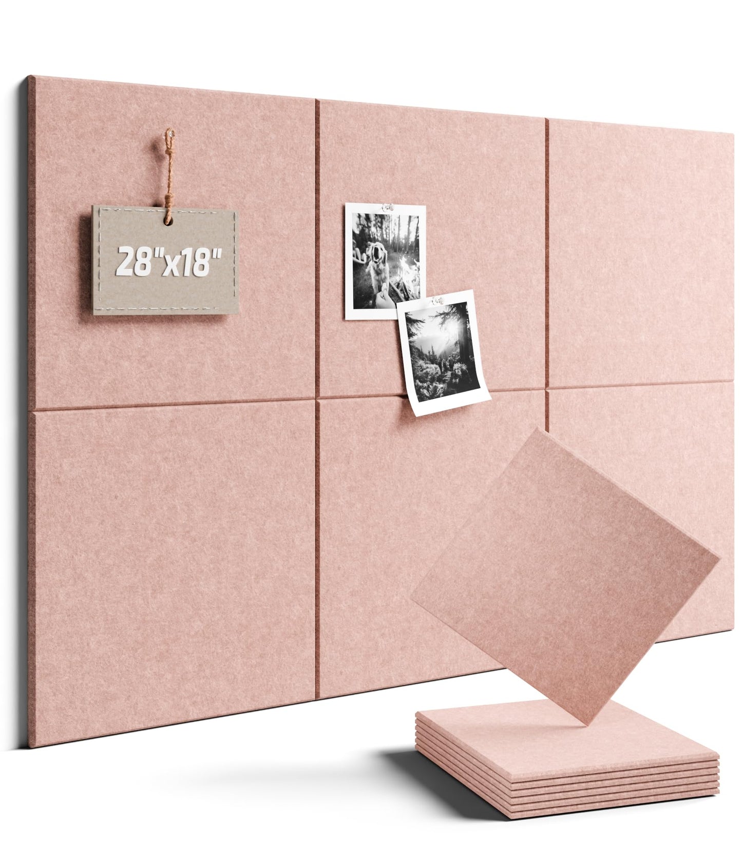 Felt Bulletin Board Tiles -28"x18" Cork Board Alternative for Office Decor, Push Pin Board Wall Organizer 6-Pack - Pink