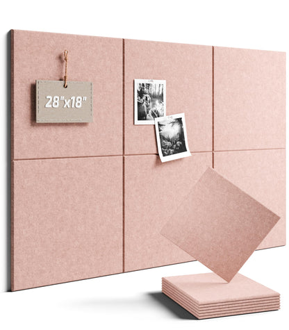 Felt Bulletin Board Tiles -28"x18" Cork Board Alternative for Office Decor, Push Pin Board Wall Organizer 6-Pack - Pink