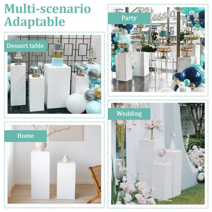 Baotree 3Pcs Square Pedestal Stands for Party, Metal Display Plinth Pillars for Wedding Ceremony Birthday Party Art Decor--23.6*9.4''(L), 21.7*8.3''(M), 19.7*7.1''(S)
