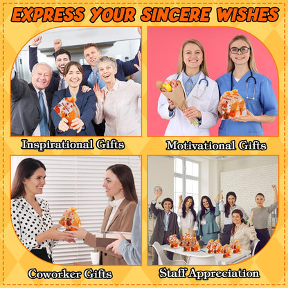 Halloscume 120 Pcs Thanksgiving Party Favor Decorations Fall Gifts, Include Mini Turkey Figurines Foam Pumpkin Maple Leaves Thanksgiving Cards with Orange Organza Bag for Harvest Home Table Decor