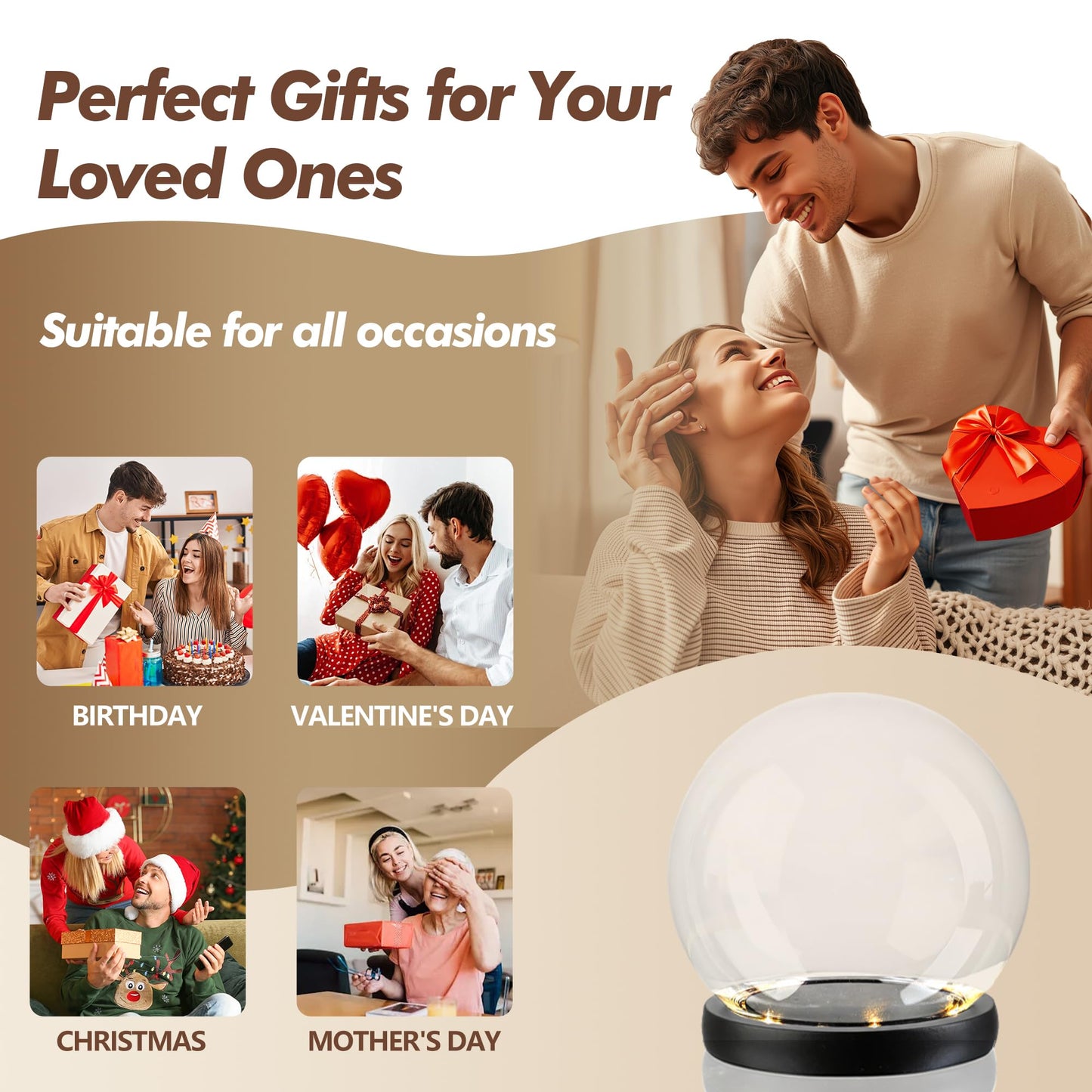 6inch Round Glass Cloche Display Dome with Black LED Lights Base Decorative Glass Display Bell Jar for Plants Keepsakes Collectibles