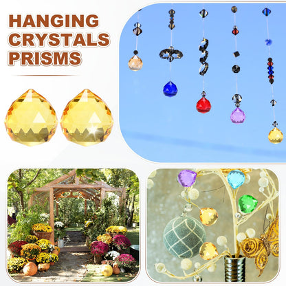 M METERXITY 12-Pack Crystal Ball Prisms, 33.5mm/1.32 Inch Chandelier Pendant Maker Hanging Crystals Chandelier Prisms for Home/Windows/Garden/DIY Decoration[Golden Yellow]