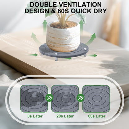 SeekElegant 2Pcs 8 Inch Plant Saucers for Indoors, Instant Dry Diatomaceous Earth Plant Saucer, Plant Trays for Pots with Stainless Steel Feet, Plant Water Catcher Tray, Gray