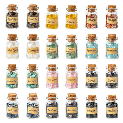 KHOCOEE 24 Gemstone Bottles Chip Crystals and Healing Stone, Chakra Healing Crystals Bottles, Wicca Gem Stones Set, Witchcraft Crystals