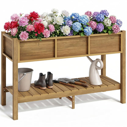 YITAHOME Raised Garden Bed Outdoor HDPE with Shelf, 48x18x30in Poly-Wood Weather-Resistant Elevated Planter Box with Legs for Vegetable Flower, Herb Garden Bed for Backyard Balcony Garden, Brown
