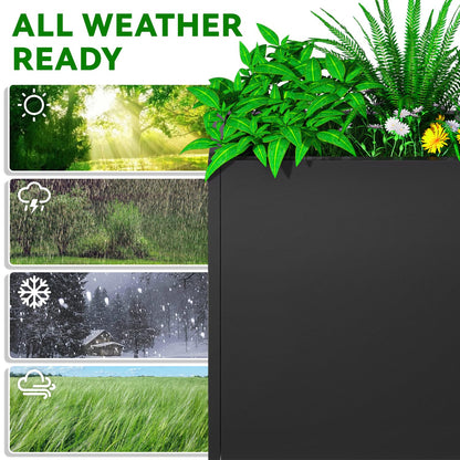 POOAMY Metal Planter, 36L x 12W x 26H, Heavy Duty Tall Planters for Outdoor Plants, Black Planters with Removable Insert Shelf, Large Planters with Drainage Holes for Porch, Patio and Yard, Black