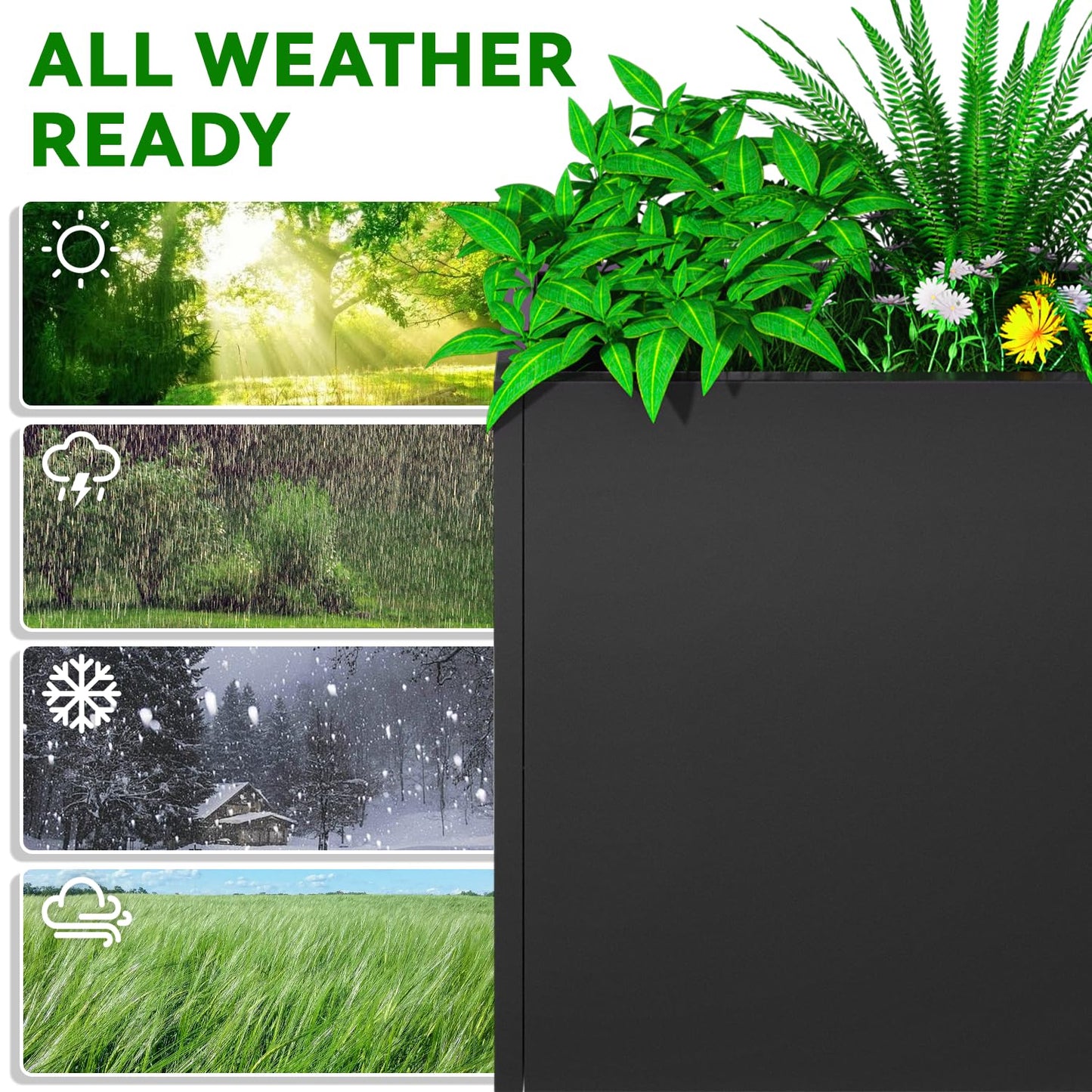 NUWJBYE Tall Metal Planter Box, 36" L x 12" W x 26" H Large Outdoor Planters with Drainage & Adjustable Shelf, Heavy Duty Steel Rectangular Planter for Patio, Balcony, Indoor(Black)