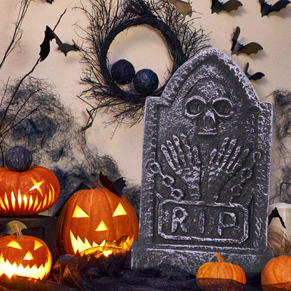 Sizonjoy Halloween Decorations, Foam RIP Graveyard Tombstones, 4 Pack Graveyard Headstone Decorations with 8 Bonus Stakes for Lawn Outside Decor (17In)