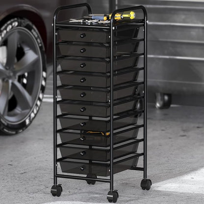 Simple Houseware Utility Cart with 10 Drawers Rolling Storage Art Craft Organizer, Black