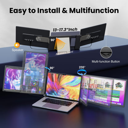 Venraty Upgraded Detachable 15.6" Laptop Screen Extender,FHD 1080P IPS Triple Portable Monitor for Laptop, Multiple Screens Design Monitor Extender for 13"-17.3" Laptops (Mac, Wins, Android, Dex)