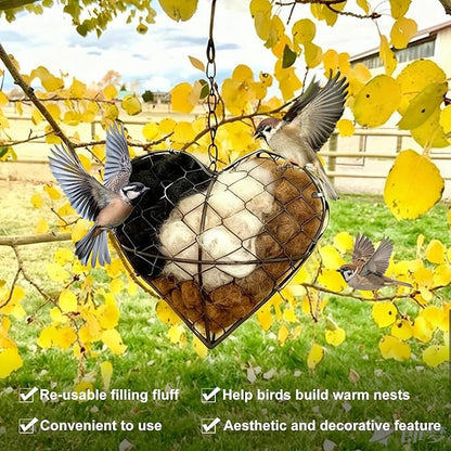 Handmade Alpaca Fiber Bird Nesting Heart, Refillable Hummingbird Nesting Holder with Natural Nesting Materials, Heart Shape Outdoor Bird Shelter for Garden Yard Tree, Wildlife Gift for Bird Lovers