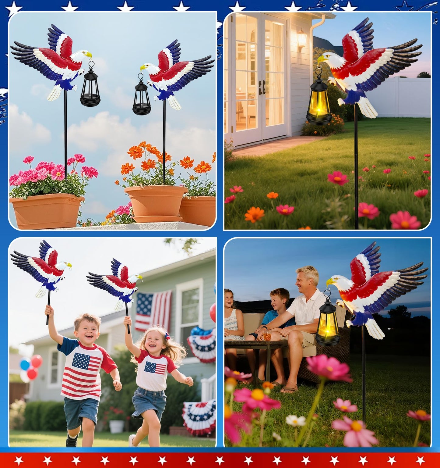 250th Anniversary 2 Packs USA Eagle with Solar Lights Patriotic Memorial Day Decor,29.9in Eagle Metal Garden Stakes 4th of July Decorations Outdoor Memorial Day,Independence Day Gifts for Yard Patio