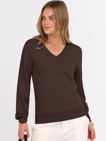 ANRABESS Womens Long Sleeve V Neck Sweaters 2025 Fall Casual Classic Soft Loose Fit Basic Pullover Jumper Top
