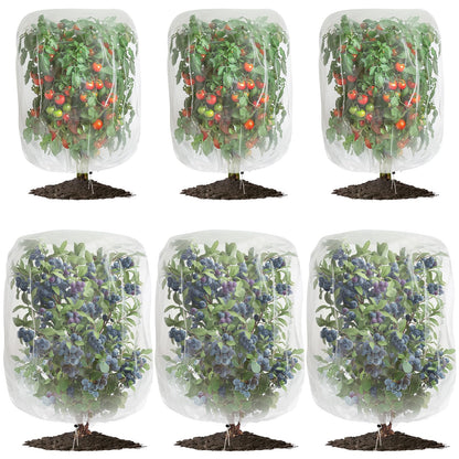 6 Pack Garden Netting for Plants 2.6x3.3ft - 3.3x4.9ft Mesh Fruit Tree Blueberry Pest Barrier Bug Netting with Drawstring 2-Size Insect Bird Netting for Tomato Vegetable Net