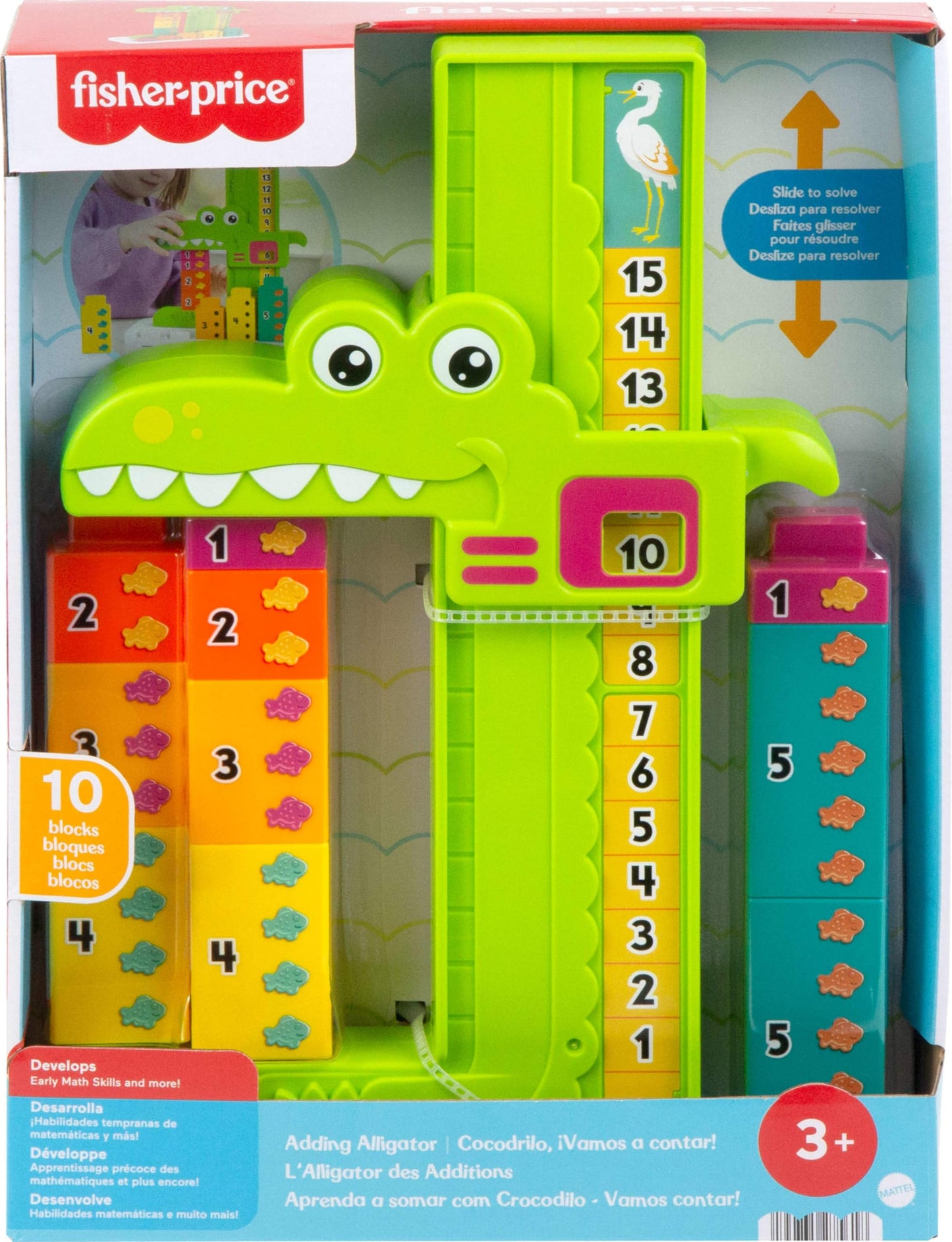 Fisher-Price Preschool Learning Toy Adding Alligator Counting Activity with 10 Stacking Blocks for Kids Ages 3+ Years
