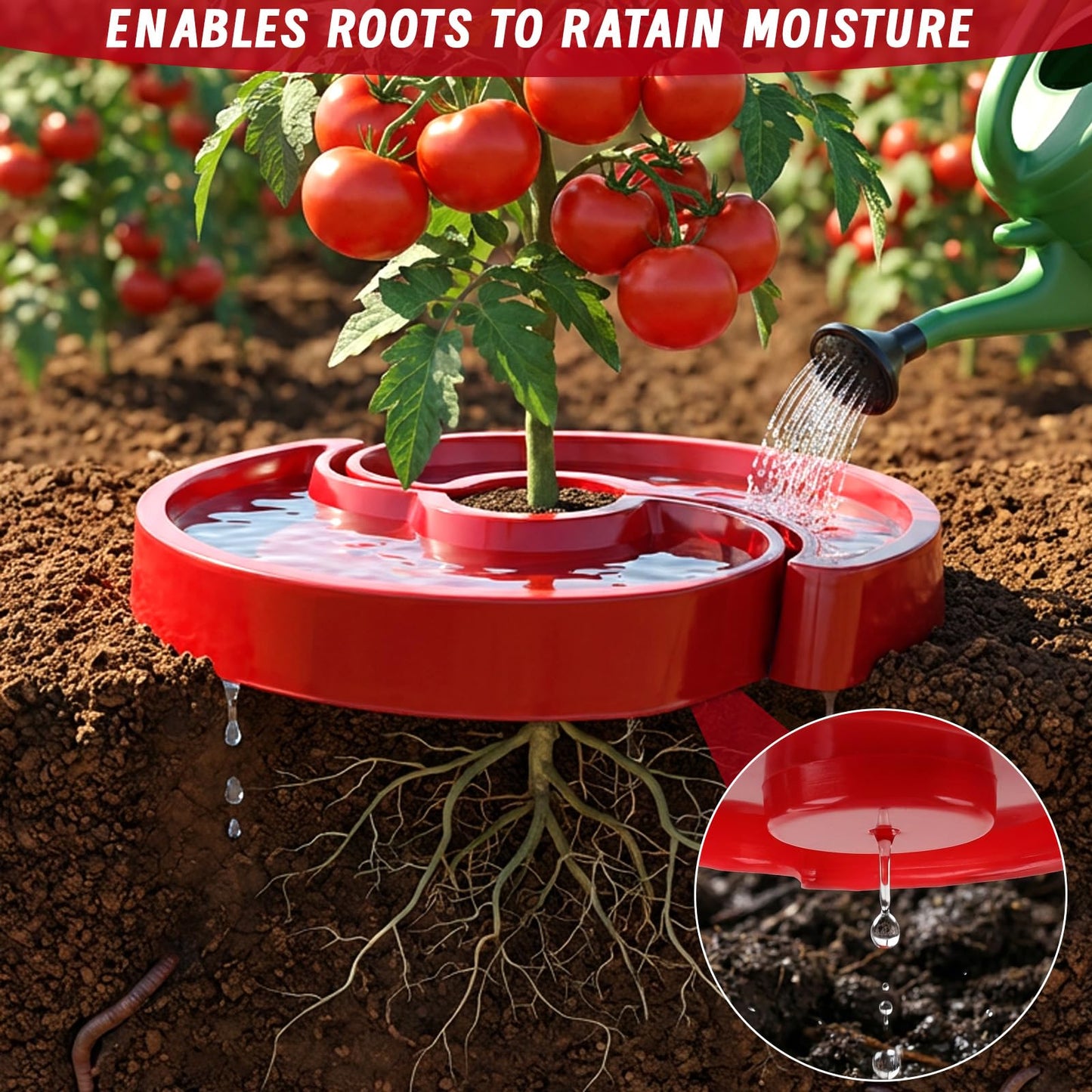 8 Sets Tomato Watering Trays, Surrounding Red Tomato Automator Tray, Root Irrigation Trays for Vegetables, Reduce Runoff, Weed Control, Boost Growth for Tomatoes, Peppers & Garden Veggies