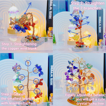 QINJIEJIE Opal Healing Crystals Natural Stone Decor Reiki Gemstone Tree Agate Slice Base Copper Wire Money Tree of Life White Opalite Home Office Decoration Spiritual Luck Gift for Women
