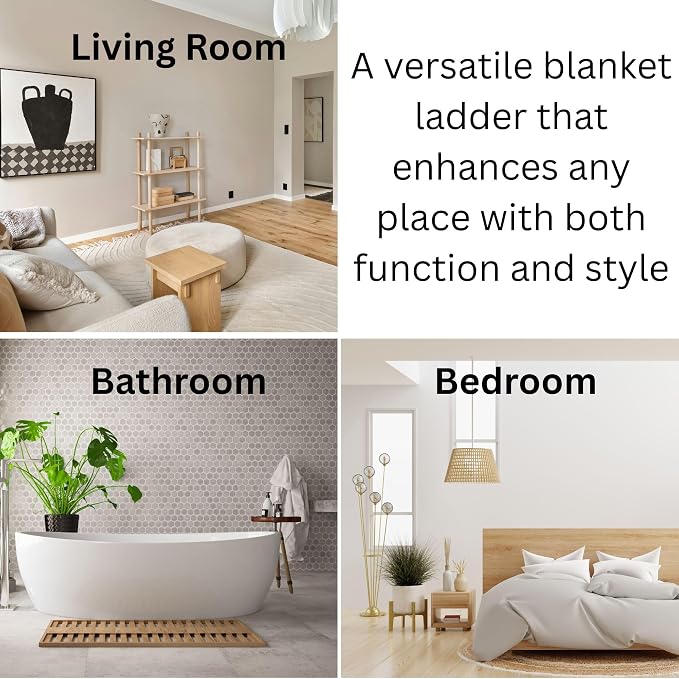 Solid Pine Wood Blanket Ladder for Living Room Bathroom Organizer Shelves, 7-Tier 5-Tier Freestanding Shelf, Freestanding Towel Rack Extra Storage, Wall-Leaning (Oak, Large)