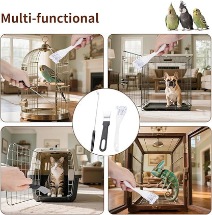 Bird Cage Cleaner Brush Kit, Bird Cage Cleaning Brush Tool Set, Bird Cage Cleaning Brush with Long Handle, Bird Cage Accessories,Poop Remover for Cleaning Poop in Pet Cages,Parrot Cages & Bird Perches
