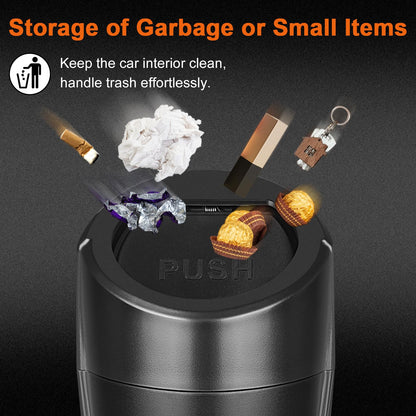 Kincown Car Trash Can, 2 Packs Mini Car Trash Bin with Lid, Leakproof Cup Holder Car Garbage Can with 60 Trash Bags, Vehicle Front Back Seat Organizers and Storage for Car, Home, Office, Black