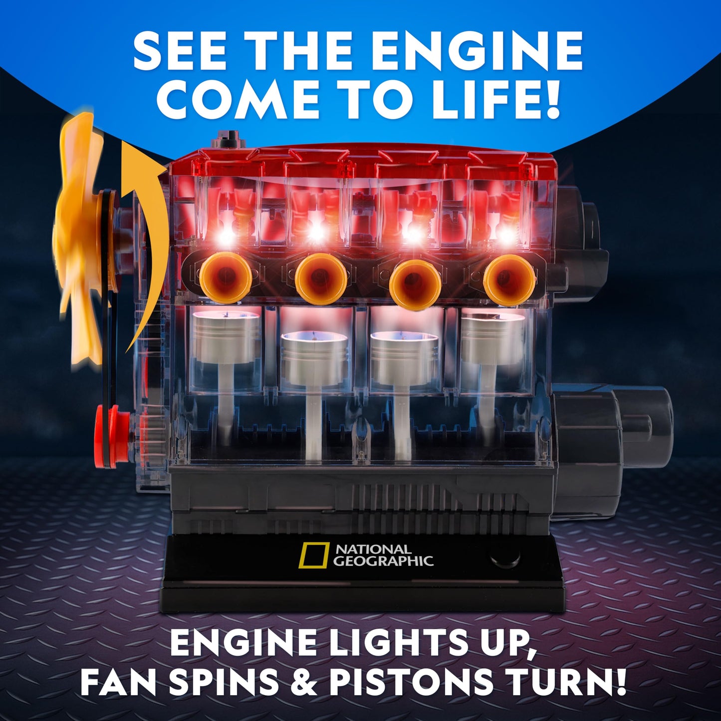 National Geographic 4-Cylinder Engine Building Kit – 175+ Piece Working Model with Moving Parts, Clear Visible Engine Model, STEM Building Toy with Tools & Learning Guide for Kids