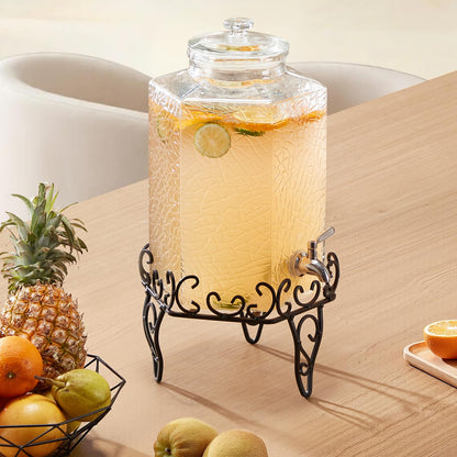 VEVOR Beverage Dispenser, 2.5 Gallon Drink Dispensers for Parties, Glass Juice Dispenser with Metal Stand, Stainless Steel Spigot, Iced Tea Lemonade Juice Water Dispensers for Parties