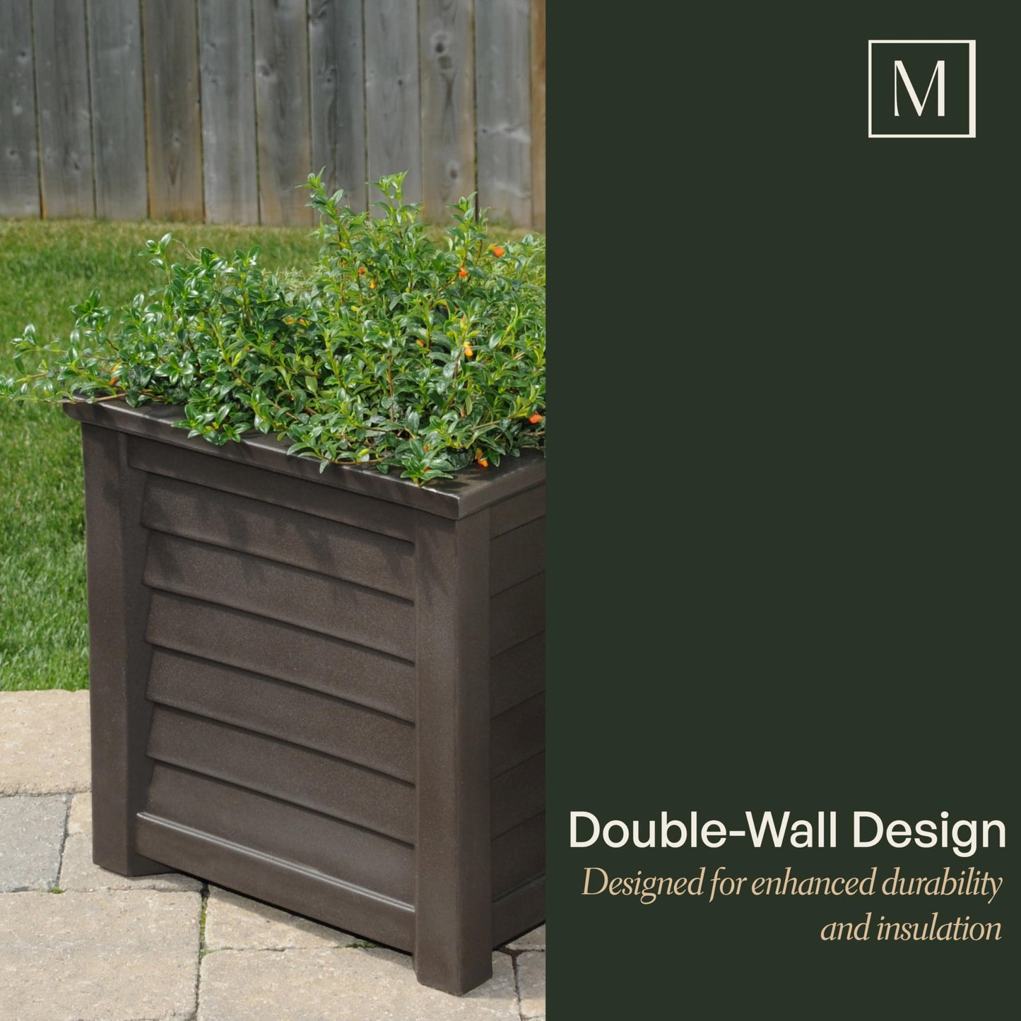 Mayne Lakeland 20-Inch Square Planter – Self-Watering, Weather-Resistant Planter for Flowers – Durable Outdoor Design for Patio, Porch, or Entryway