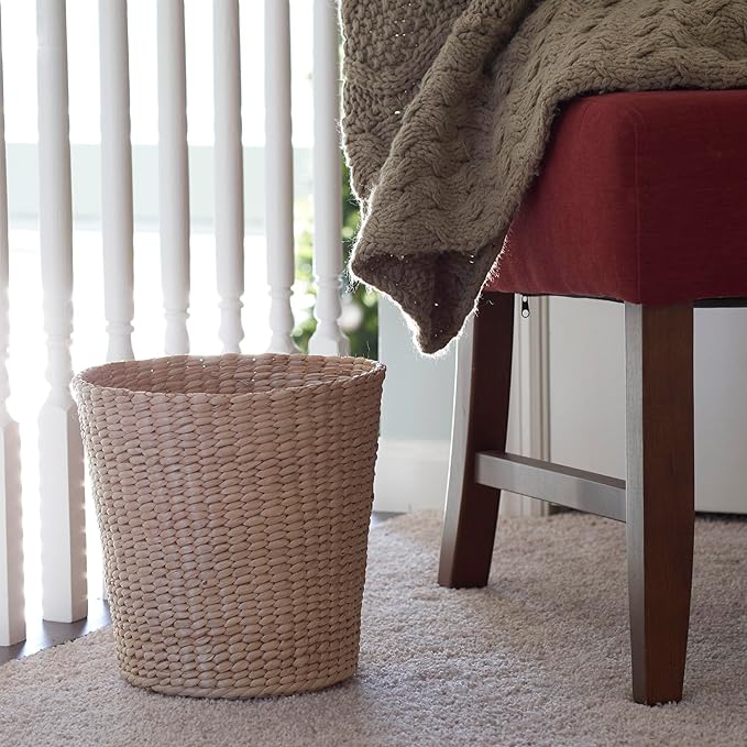 Household Essentials Cattail Waste Bin with Handwoven Fibers, Natural Golden Finish